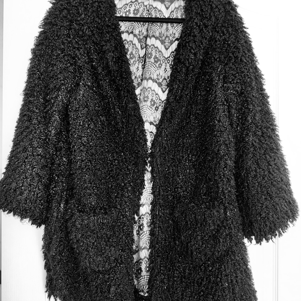 Black Textured Open Cardigan